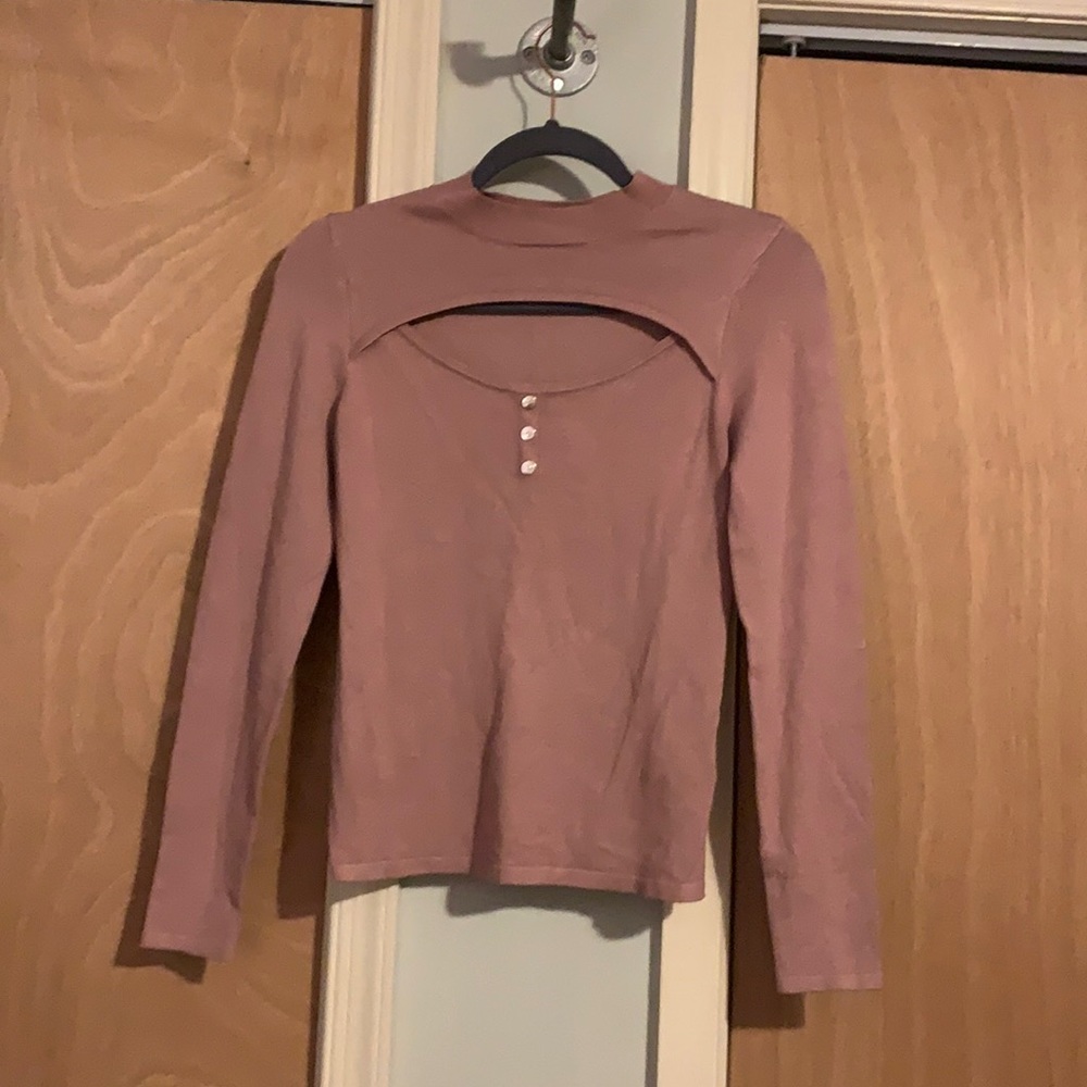 Guess Cutout Knit Ilaria Top Long Sleeve Pink Women Sz Small